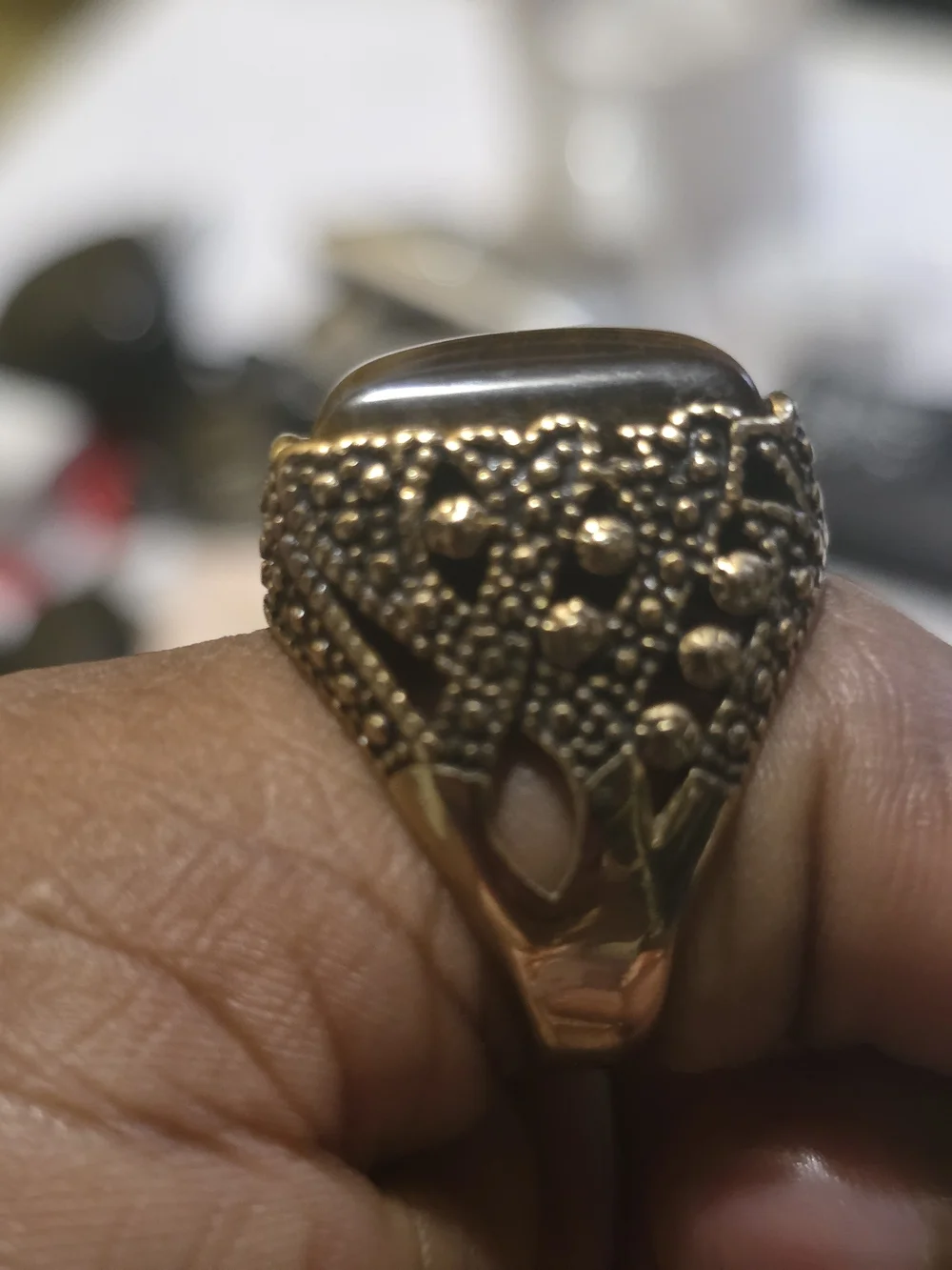 Vintage Style Men's Tiger Eye Statement Ring in Brown and Gold Stainless Steel